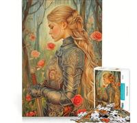 Puzzle da 1000 pezzi "Cavaliere donna in un roseto", gioco impossibile, taglio di precisione, con pezzi di forma casuale completamente ad incastro 38x52cm