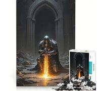 Puzzle da 1000 pezzi: Cavaliere guerriero corazzato in un arco oscuro con spada luminosa, gioco rilassante, antistress, regalo per amici e familiari 50x75cm