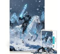 Puzzle da 1000 pezzi "Cavaliere invernale a cavallo con spada" per adulti,gioco di abilità mentale,taglio laser per un incastro perfetto,attività gratificante per le giornate di pioggia (38x52cm)