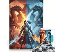 Puzzle da 1000 pezzi: Cavaliere tra Drago di Fuoco e Ghiaccio Gioco per tutta la famiglia Attività divertenti da fare a casa compleanno e Natale 38x26cm