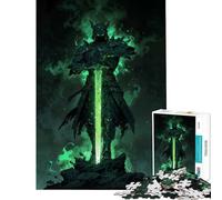 Puzzle da 1000 pezzi Cavaliere verde con spada luminosa avvolto da una nebbia luminosa Un gioco avvincente per coltivare la pazienza Divertente e perfetto come regalo di compleanno (50x75cm)