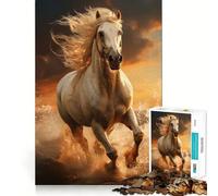 Puzzle da 1000 pezzi Cavallo bianco al galoppo Adolescenti Gioco di memoria e richiamo mentale Chiusura ermetica,nessun pezzo che si stacca Gioco di logica da viaggio (38x52cm)