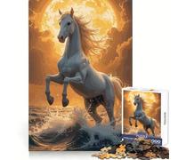 Puzzle da 1000 pezzi "Cavallo bianco impennato tra le onde dell'oceano" per adolescenti, esercizio cognitivo, rilassante, ideale come regalo invernale (50x75cm)