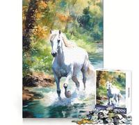 Puzzle da 1000 pezzi "Cavallo bianco nel ruscello" per adulti, con bordi precisi e un significato speciale (50x75cm)