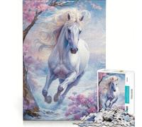 Puzzle da 1000 pezzi Cavallo bianco selvaggio in inverno gioco interattivo allena la mente e la manualità compleanno e Natale 38x52cm