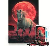 Puzzle da 1000 pezzi "Cavallo Bianco sotto la Luna di Sangue" per ragazzi,divertente gioco di memoria,con incastri perfetti e attività di gruppo rilassante al chiuso (38x52cm)