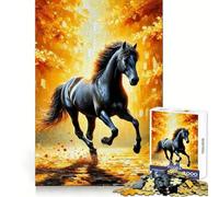 Puzzle da 1000 pezzi "Cavallo nero nella foresta autunnale" per adulti, ideale per il benessere mentale, un'attività rilassante e piacevole, con incastro perfetto Un regalo perfetto (50x75cm)