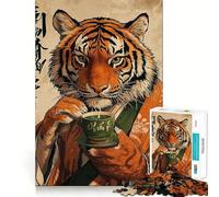 Puzzle da 1000 pezzi "Cerimonia del tè della tigre" per adolescenti, gioco di logica, svago e divertimento, con bordi trasparenti, oggetto da collezione 38x26cm
