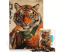Puzzle da 1000 pezzi "Cerimonia del tè della tigre" per adolescenti, gioco per sviluppare le capacità cognitive, design accogliente e rilassante, assemblaggio, regalo premuroso 50x75cm