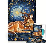 Puzzle da 1000 pezzi "Cervo a riposo nella notte stellata" per ragazzi, gioco di logica, divertente e silenzioso, taglio liscio, regalo perfetto (38x26cm)
