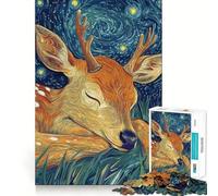Puzzle da 1000 pezzi "Cervo addormentato sotto una notte stellata" per adulti, gioco di logica, per interni, taglio di precisione, regalo prezioso 38x26cm