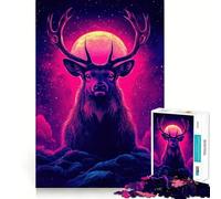 Puzzle da 1000 pezzi "Cervo al neon sotto la luna piena" per adolescenti, ideale per migliorare la memoria, rilassante e divertente, con design da assemblare e un regalo elegante (50x75cm)
