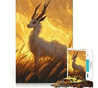 Puzzle da 1000 pezzi "Cervo bianco nel fuoco" Divertimento per allenare la mente,incastro perfetto,senza spazi vuoti,attività per rafforzare i legami affettivi (50x75cm)