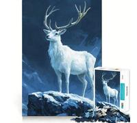 Puzzle da 1000 pezzi "Cervo bianco tra le montagne innevate" per adulti,divertente gioco di memoria,facile da assemblare,incastro sicuro,attività serale per tutta la famiglia (38x26cm)