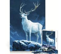 Puzzle da 1000 pezzi "Cervo bianco tra le montagne innevate" per adulti, esercizio mentale, divertimento tranquillo, dimensioni perfette, regalo di Natale (50x75cm)