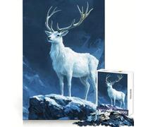 Puzzle da 1000 pezzi "Cervo bianco tra le montagne innevate" per ragazzi Attività mentale, tempo ben speso, bordi precisi, regalo speciale (38x52cm)