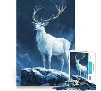 Puzzle da 1000 pezzi "Cervo bianco tra le montagne innevate" per ragazzi,gioco di memoria,divertente,senza soluzione di continuità,attività di gruppo rilassante da fare in casa (50x75cm)