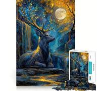 Puzzle da 1000 pezzi "Cervo blu al chiaro di luna",taglio preciso,gioco di logica,gioco rilassante,decorazione natalizia per la casa 38x52cm