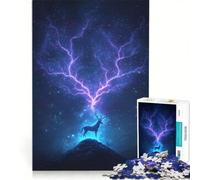 Puzzle da 1000 pezzi "Cervo magico con fulmine" gioco rompicapo attività per tutta la famiglia con poster e foglio di curiosità abbinati 50x75cm