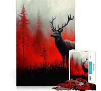 Puzzle da 1000 pezzi "Cervo nella foresta rossa" per adolescenti, stimola la memoria e allevia lo stress, con taglio di alta qualità, un regalo prezioso 50x75cm