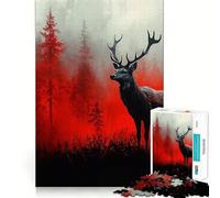 Puzzle da 1000 pezzi "Cervo nella foresta rossa" per adulti, stimola la logica, ideale per momenti di condivisione, con bordi di alta qualità e come regalo 38x52cm