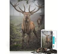 Puzzle da 1000 pezzi "Cervo rosso nella nebbia" per ragazzi, gioco di logica fine, divertimento rilassante, decorazione da parete con bordi puliti (38x52cm)