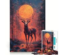 Puzzle da 1000 pezzi "Cervo sotto la luna di sangue" per adolescenti, gioco stimolante per la mente, rilassante, con taglio preciso, da esporre 38x26cm