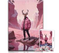 Puzzle da 1000 pezzi "Cervo surreale nella terra rosa" per adolescenti, gioco educativo per la concentrazione mentale, idea regalo speciale commovente, dimensioni 38x52cm