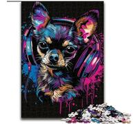 Puzzle da 1000 pezzi Chihuahua DJ Neon in legno, attività divertente per la casa 50x75cm, gioco rompicapo per adolescenti, regalo perfetto per le feste