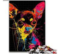 Puzzle da 1000 pezzi Chihuahua DJ Neon in legno, idea regalo per le feste, opera d'arte umoristica, opera d'arte dettagliata 50x75cm per compleanno, festa, Natale, Halloween