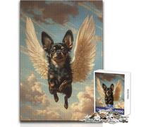 Puzzle da 1000 pezzi Chihuahua nero con ali d'angelo per adolescenti, gioco di pensiero logico interattivo, ideale come regalo per occasioni memorabili, dimensioni 38x52cm