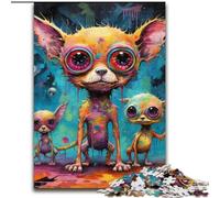 Puzzle da 1000 pezzi Chihuahua psichedelico, puzzle da 1000 pezzi impegnativo rompicapo per adolescenti, divertente serata di giochi in famiglia, dimensioni: 38x26cm