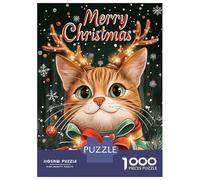 Puzzle Da 1000 Pezzi Christmas Cat with Reindeer Antlers Puzzle Per Adulti Gioco Pratico Sfida Difficile Interazione Genitore-figlio 52x38cm/1000pcs