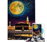 Puzzle da 1000 pezzi Cielo notturno La moschea Kaaba alla Mecca Dipinto Difficile e stimolante Decorazione artistica per la casa Gioco pratico per 14+ Gioco di puzzle offerto (38x26cm)