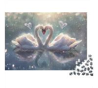 Puzzle da 1000 pezzi "Cigni innamorati" con cuore, cigni, montagna e lago. Gioco educativo per adulti, decorazione per la casa, Dimensioni: 38x26 cm. Regalo perfetto.