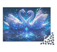 Puzzle da 1000 pezzi "Cigni innamorati" con cuore, cigno, acqua al neon, per adulti, gioco educativo, bellissima decorazione, difficile, stimolante, regalo di compleanno, 38x26cm/1000pcs