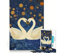 Puzzle da 1000 pezzi "Cigni nella notte stellata" per ragazzi, gioco di logica e stimolazione mentale, passatempo rilassante, taglio preciso, regalo delizioso 38x52cm