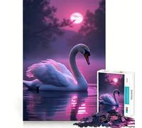 Puzzle da 1000 pezzi "Cigno al chiaro di luna viola" per adolescenti, ideale per migliorare la memoria, rilassarsi e creare un'atmosfera magica Decorazione da parete 38x26cm
