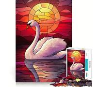 Puzzle da 1000 pezzi "Cigno al tramonto in una vetrata" per adolescenti, gioco di logica puro, tranquillo, rilassante, pulito, decorazione da parete 38x26cm
