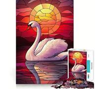 Puzzle da 1000 pezzi "Cigno al tramonto in una vetrata" per ragazzi, gioco di logica e divertimento rilassante con bordi lisci, idea regalo creativa 50x75cm