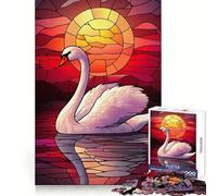 Puzzle da 1000 pezzi "Cigno al tramonto in una vetrata" per ragazzi, gioco di logica e divertimento rilassante con bordi lisci, idea regalo creativa 50x75cm