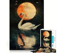 Puzzle da 1000 pezzi "Cigno e Luna" per adulti, gioco di logica puro, momento di pace, taglio preciso, regalo sentito 38x52cm