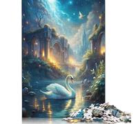 Puzzle da 1000 pezzi Cigno in un paesaggio fantasy con rovine Puzzle in legno Gioco educativo Sfida Giocattolo Come regalo di Natale 1000 pezzi (75x50 cm)