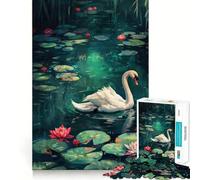 Puzzle da 1000 pezzi "Cigno in uno stagno di ninfee" per ragazzi, gioco di logica e divertimento rilassante con bordi lisci, idea regalo creativa 50x75cm