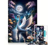 Puzzle da 1000 pezzi "Cigno nel lago magico sotto la luna piena" per adulti, con memoria, sollevamento lento, divertimento e assemblaggio dell'immagine, regalo creativo 38x26cm