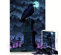 Puzzle da 1000 pezzi "Cimitero del Guardiano" con corvo sulla lapide,ideale per ragazzi,per allenare la memoria,per un'attività rilassante,con taglio perfetto e un bel regalo (38x52cm)