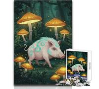 Puzzle da 1000 pezzi "Cinghiale nella foresta incantata dei funghi" per adolescenti, gioco divertente per imparare e stimolare la mente, regalo perfetto per le feste, dimensioni 38x52cm