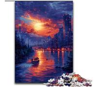 Puzzle da 1000 pezzi "Città al tramonto" in legno, livello principiante, ideale come regalo di compleanno e per le feste, 50x75cm, attività per adulti e famiglie, regalo fai da te per la casa