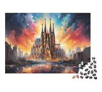 Puzzle da 1000 pezzi "Città Cattedrale Fantasy" con Sagrada Familia al tramonto, gioco educativo per adulti, bellissima decorazione, sfida di alta difficoltà, regalo di compleanno, 52x38 cm.