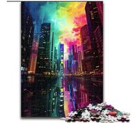Puzzle da 1000 pezzi "Città colorata" in legno, idea regalo unica per decorare la casa fai da te, 50x75cm, per adolescenti e famiglie, decorazione fai da te perfetta e sfida stimolante